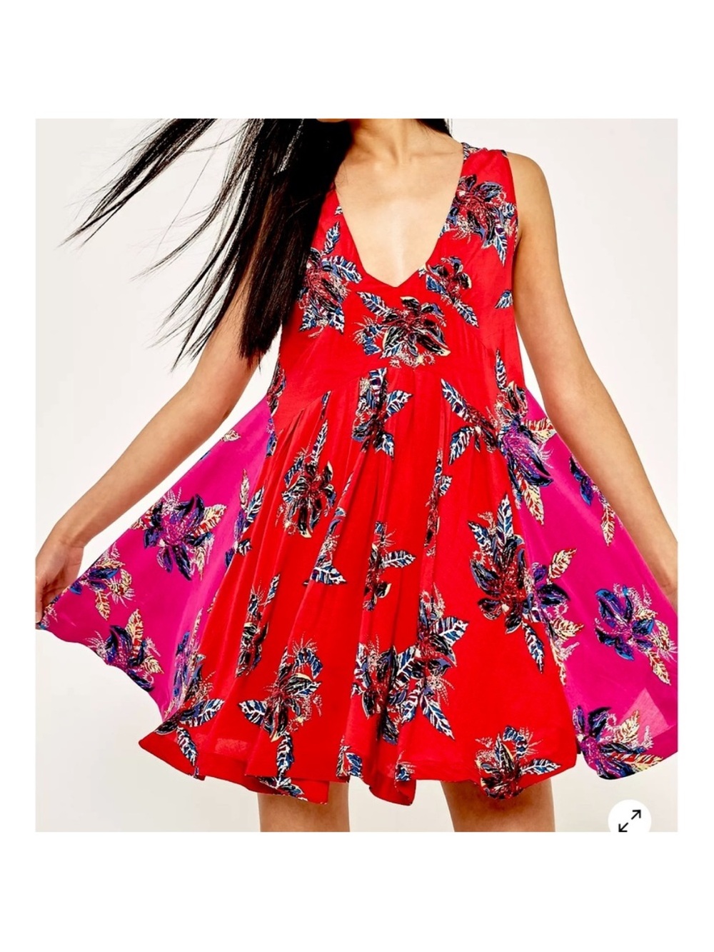 Free People Thought I Was Dreaming Red And Pink Floral Mini Dress